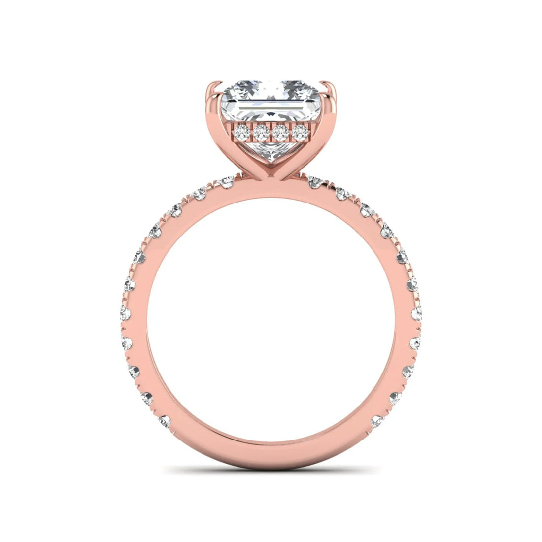 OctaPearl 3 ct Princess Cut Hidden Halo Solitaire Accent Lab Grown Diamond Engagement Ring