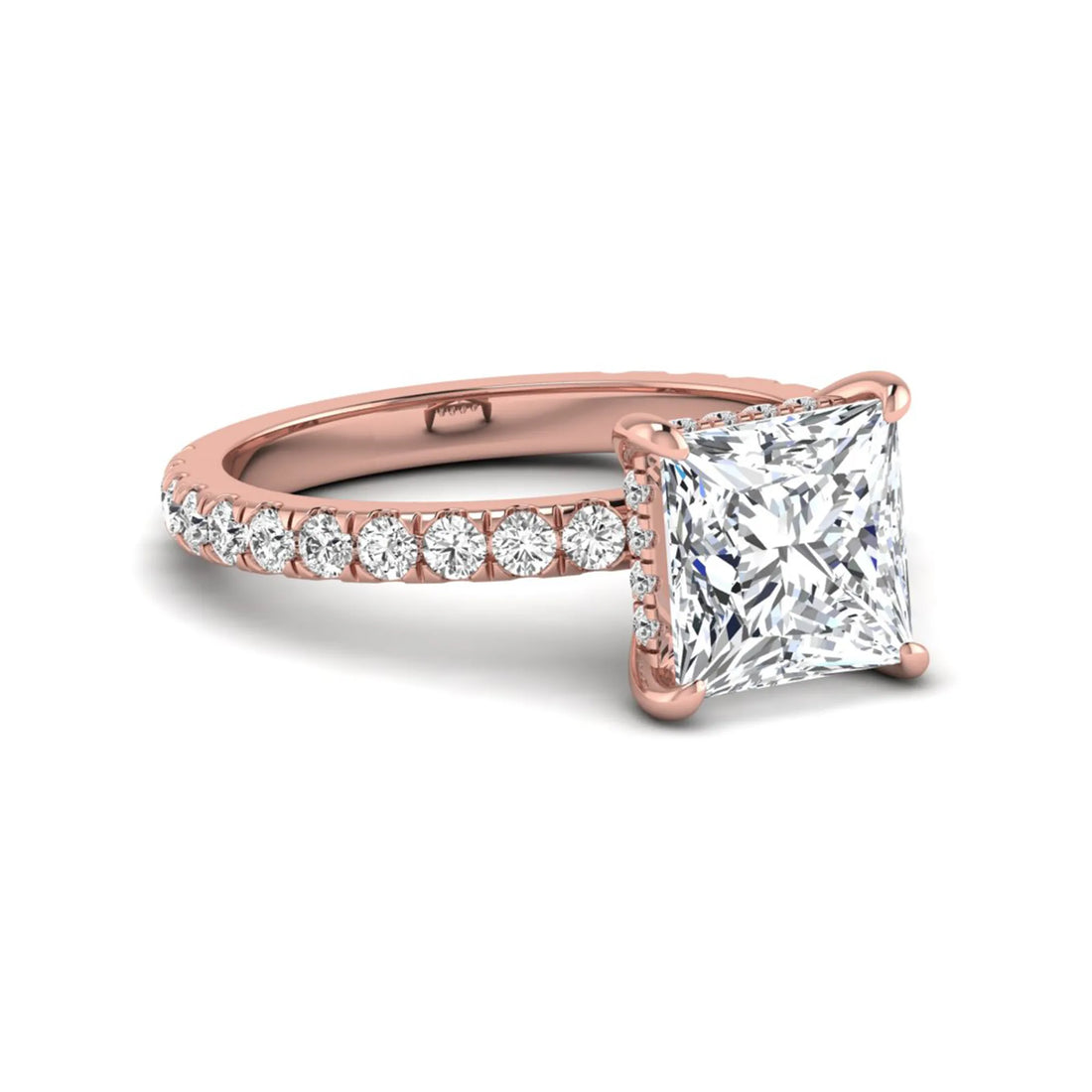 OctaPearl 3 ct Princess Cut Hidden Halo Solitaire Accent Lab Grown Diamond Engagement Ring