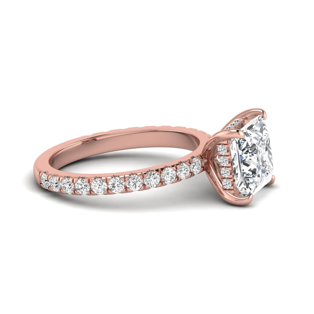 OctaPearl 3 ct Princess Cut Hidden Halo Solitaire Accent Lab Grown Diamond Engagement Ring