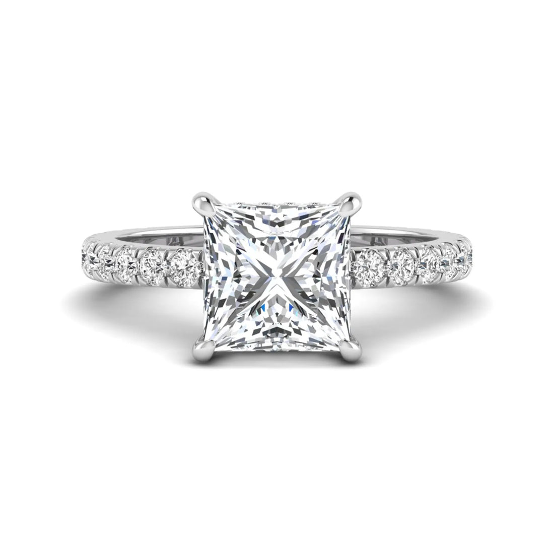 OctaPearl 3 ct Princess Cut Hidden Halo Solitaire Accent Lab Grown Diamond Engagement Ring