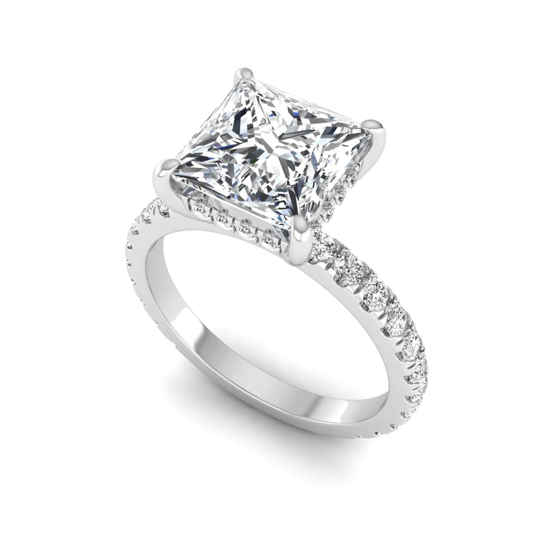 OctaPearl 3 ct Princess Cut Hidden Halo Solitaire Accent Lab Grown Diamond Engagement Ring