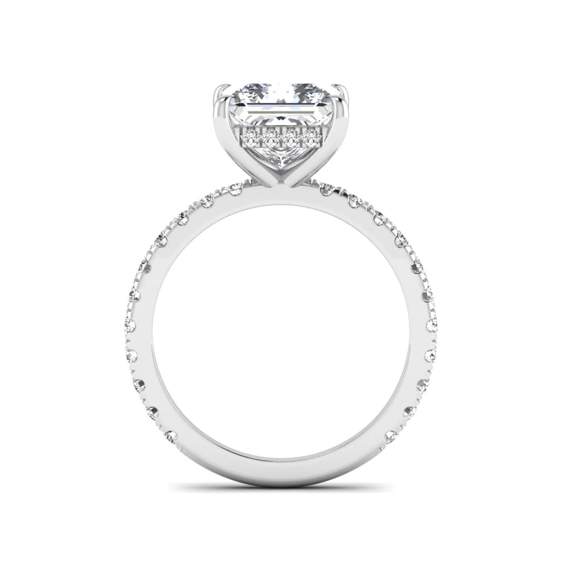 OctaPearl 3 ct Princess Cut Hidden Halo Solitaire Accent Lab Grown Diamond Engagement Ring