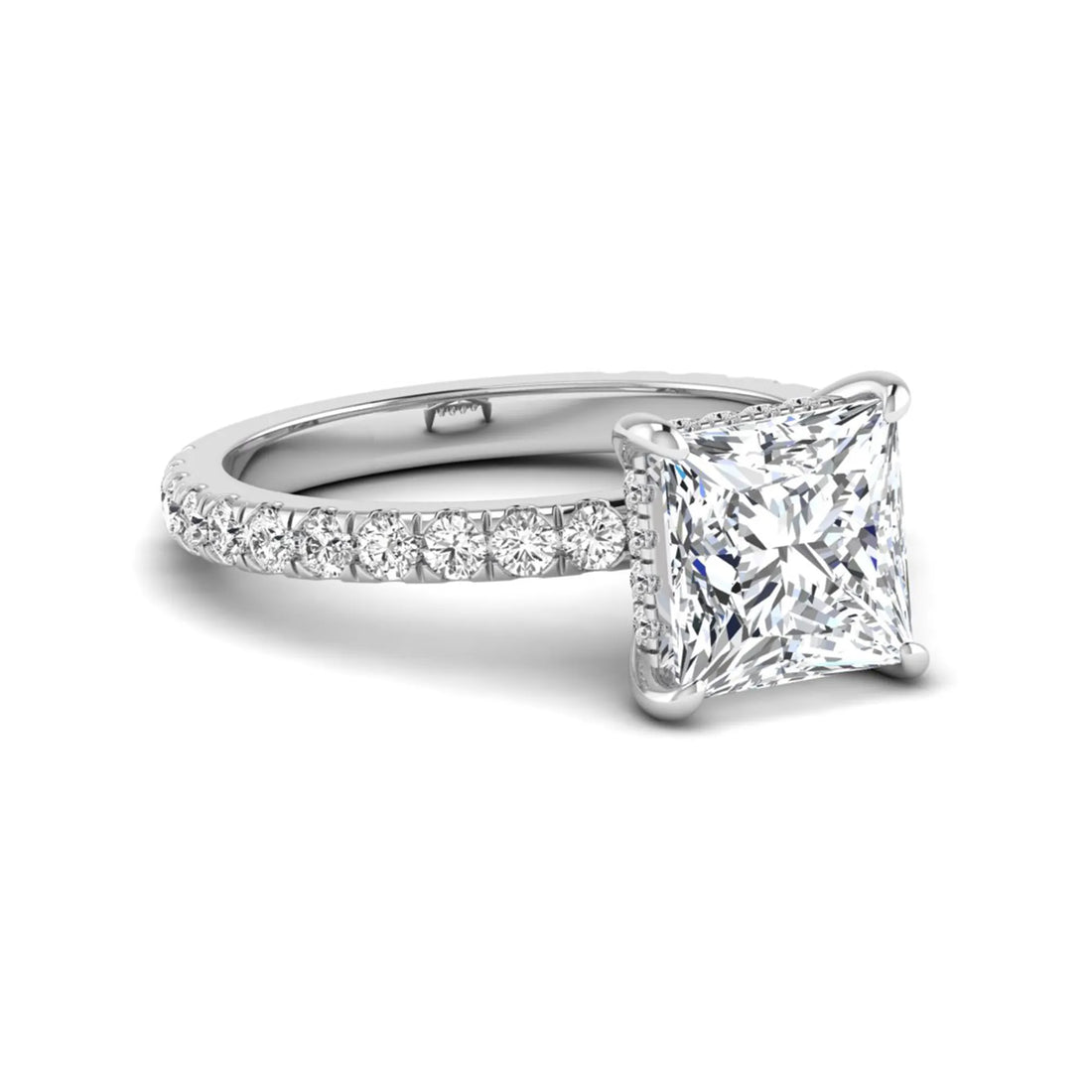 OctaPearl 3 ct Princess Cut Hidden Halo Solitaire Accent Lab Grown Diamond Engagement Ring