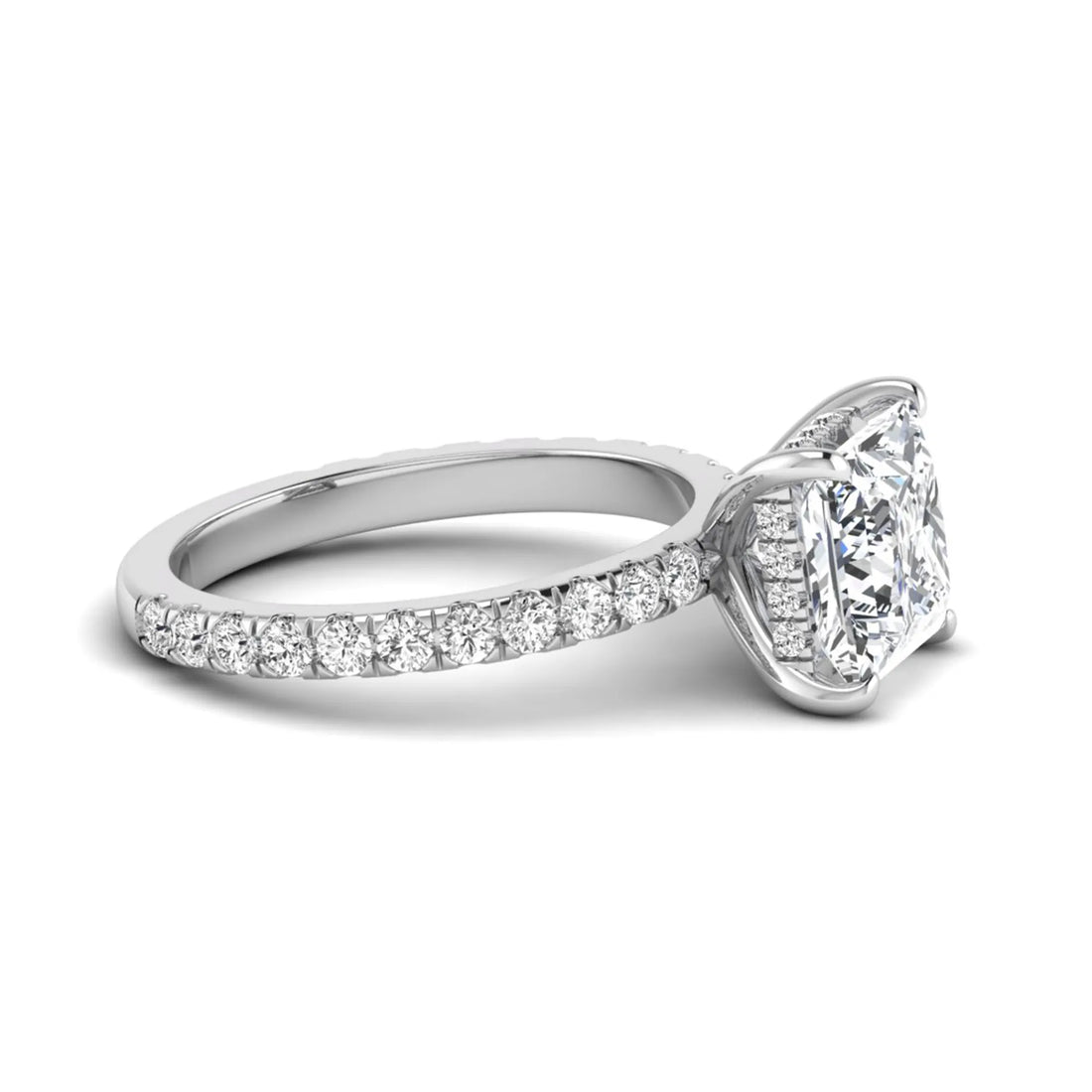 OctaPearl 3 ct Princess Cut Hidden Halo Solitaire Accent Lab Grown Diamond Engagement Ring