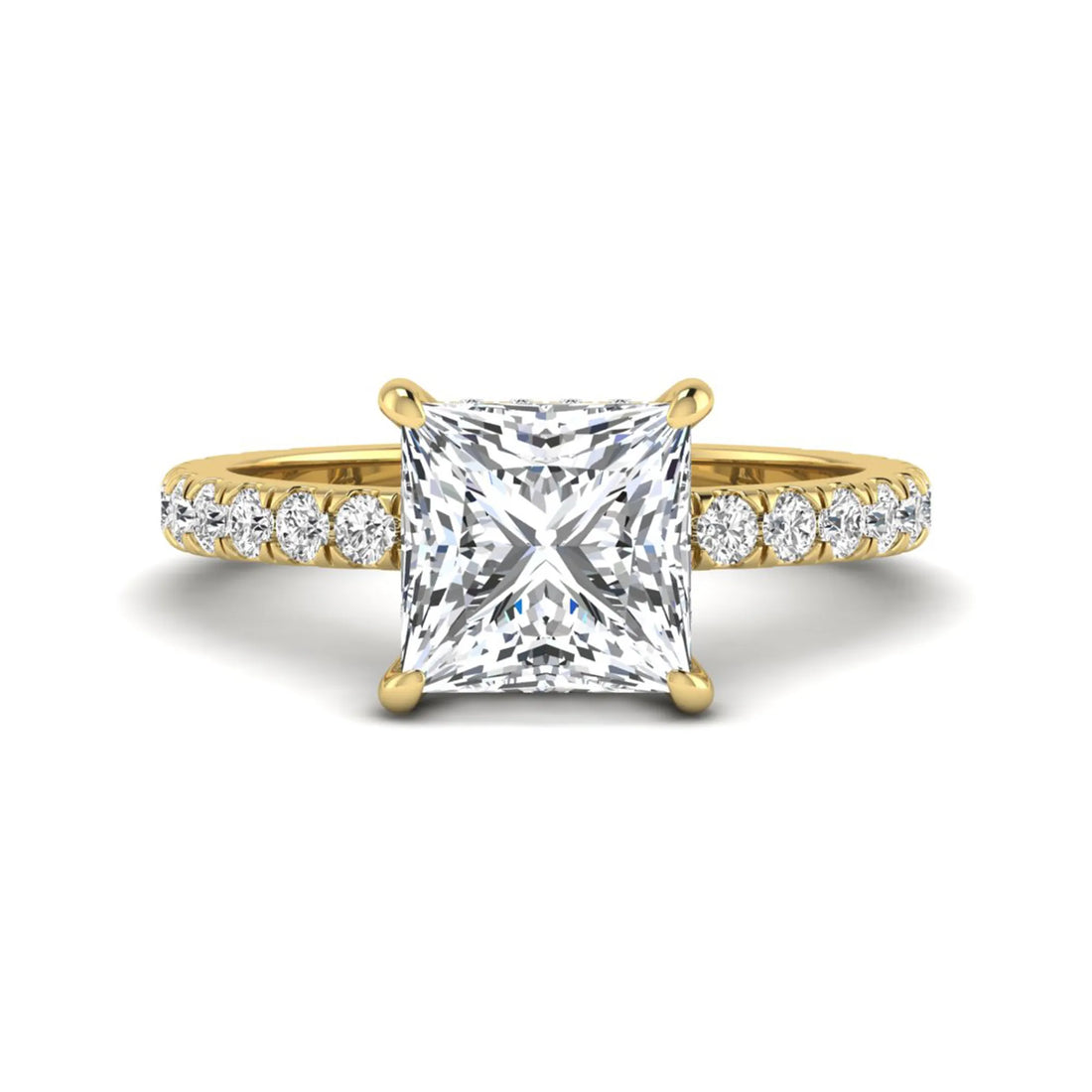 OctaPearl 3 ct Princess Cut Hidden Halo Solitaire Accent Lab Grown Diamond Engagement Ring