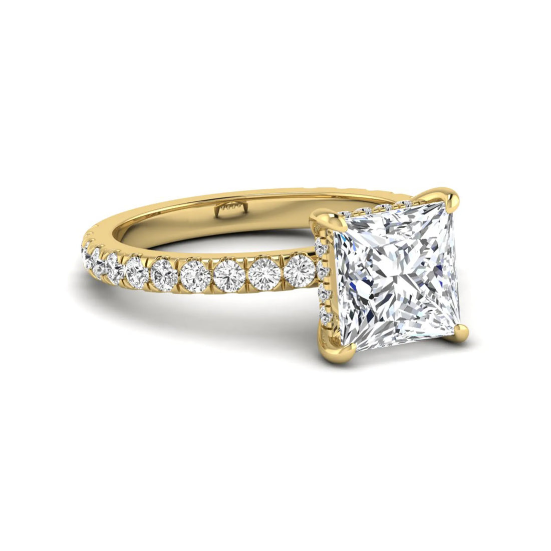 OctaPearl 3 ct Princess Cut Hidden Halo Solitaire Accent Lab Grown Diamond Engagement Ring
