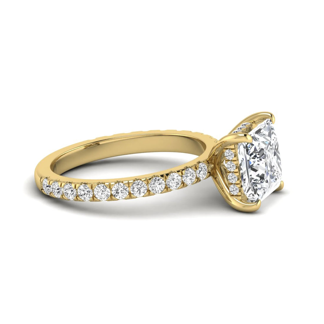 OctaPearl 3 ct Princess Cut Hidden Halo Solitaire Accent Lab Grown Diamond Engagement Ring