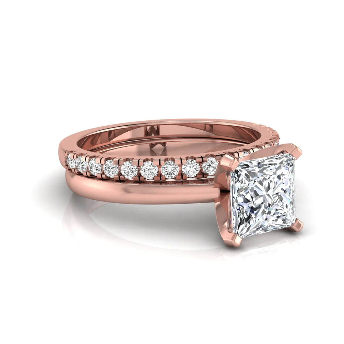 OctaPearl 1 ct Princess Cut Lab Grown Diamond Bridal Ring Set