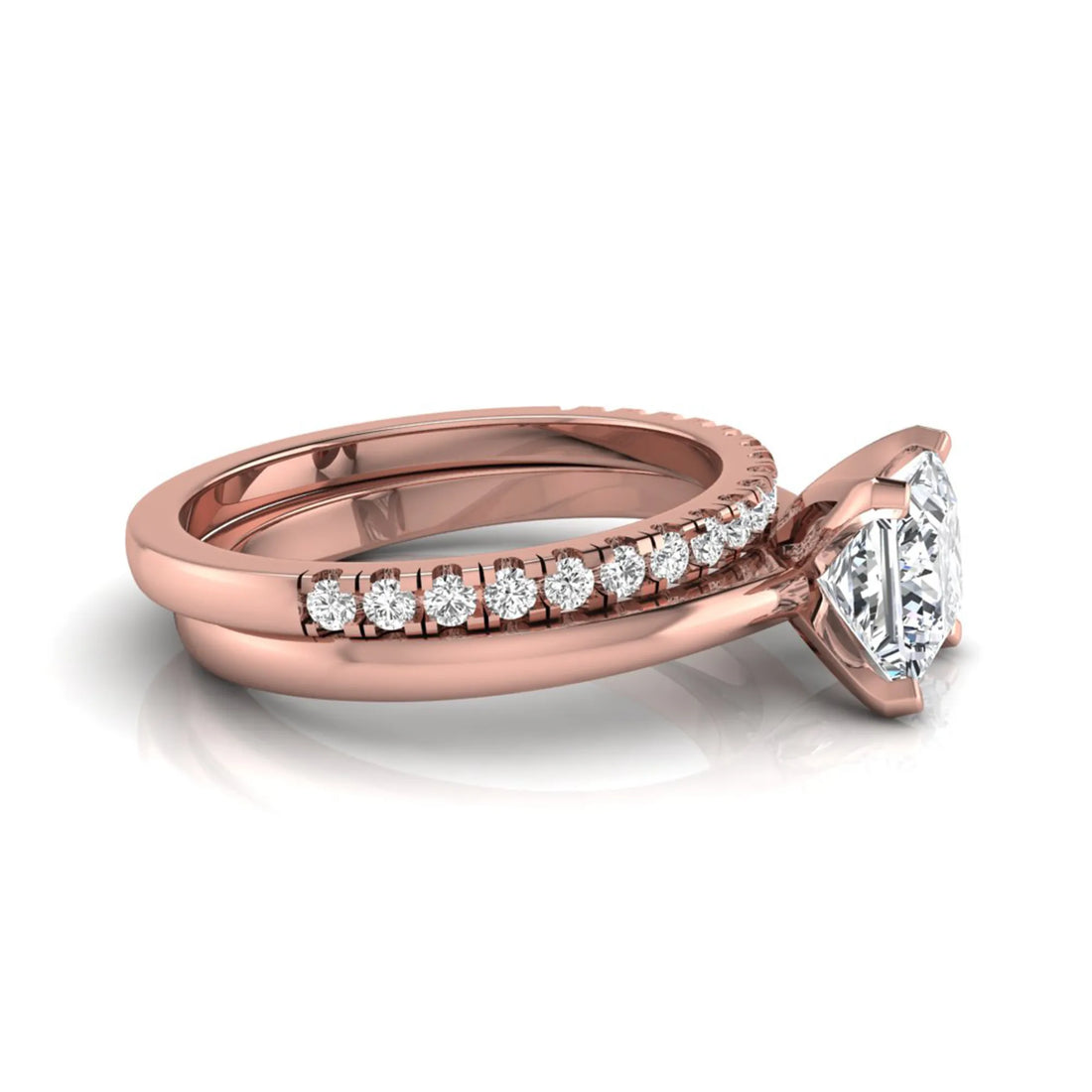 OctaPearl 1 ct Princess Cut Lab Grown Diamond Bridal Ring Set