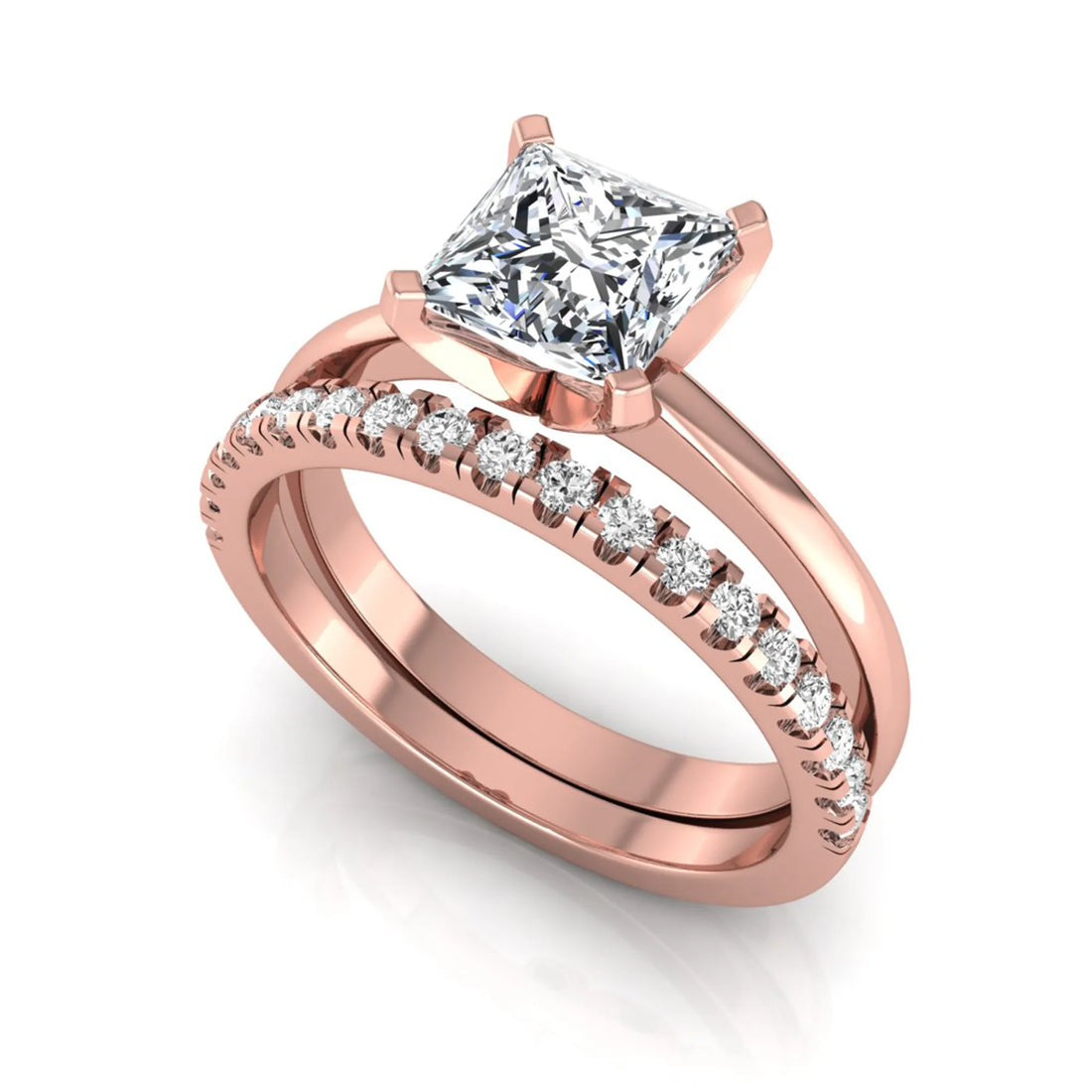 OctaPearl 1 ct Princess Cut Lab Grown Diamond Bridal Ring Set