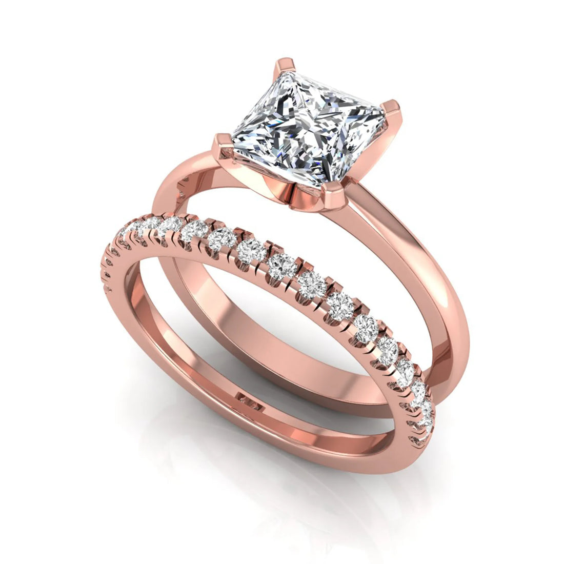 OctaPearl 1 ct Princess Cut Lab Grown Diamond Bridal Ring Set