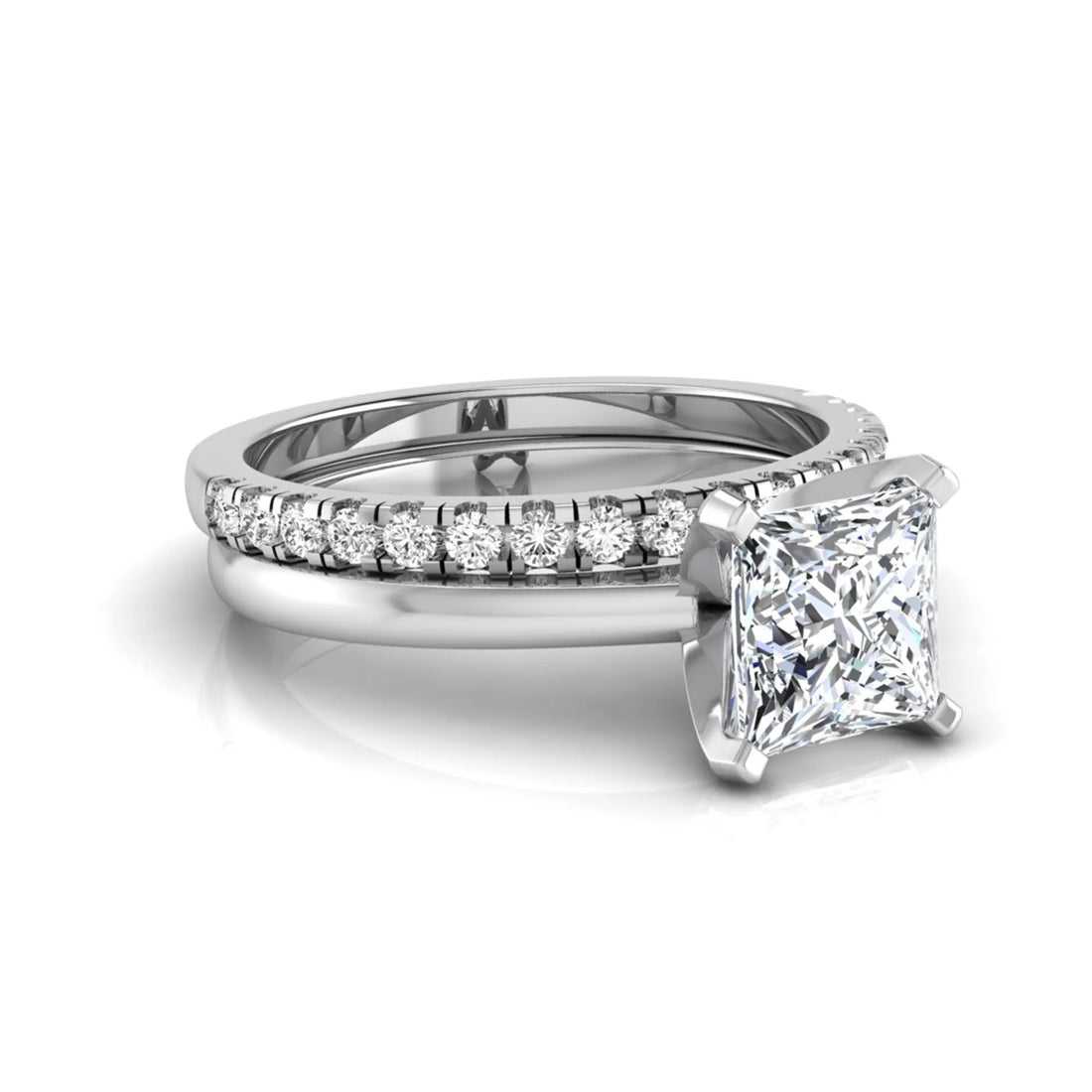 OctaPearl 1 ct Princess Cut Lab Grown Diamond Bridal Ring Set