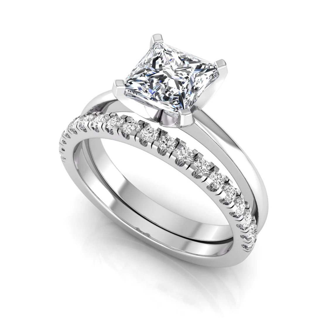 OctaPearl 1 ct Princess Cut Lab Grown Diamond Bridal Ring Set