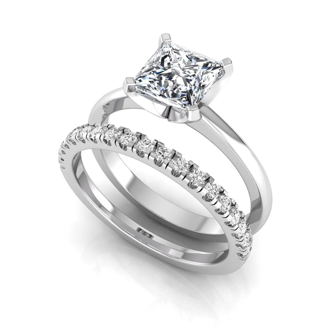 OctaPearl 1 ct Princess Cut Lab Grown Diamond Bridal Ring Set