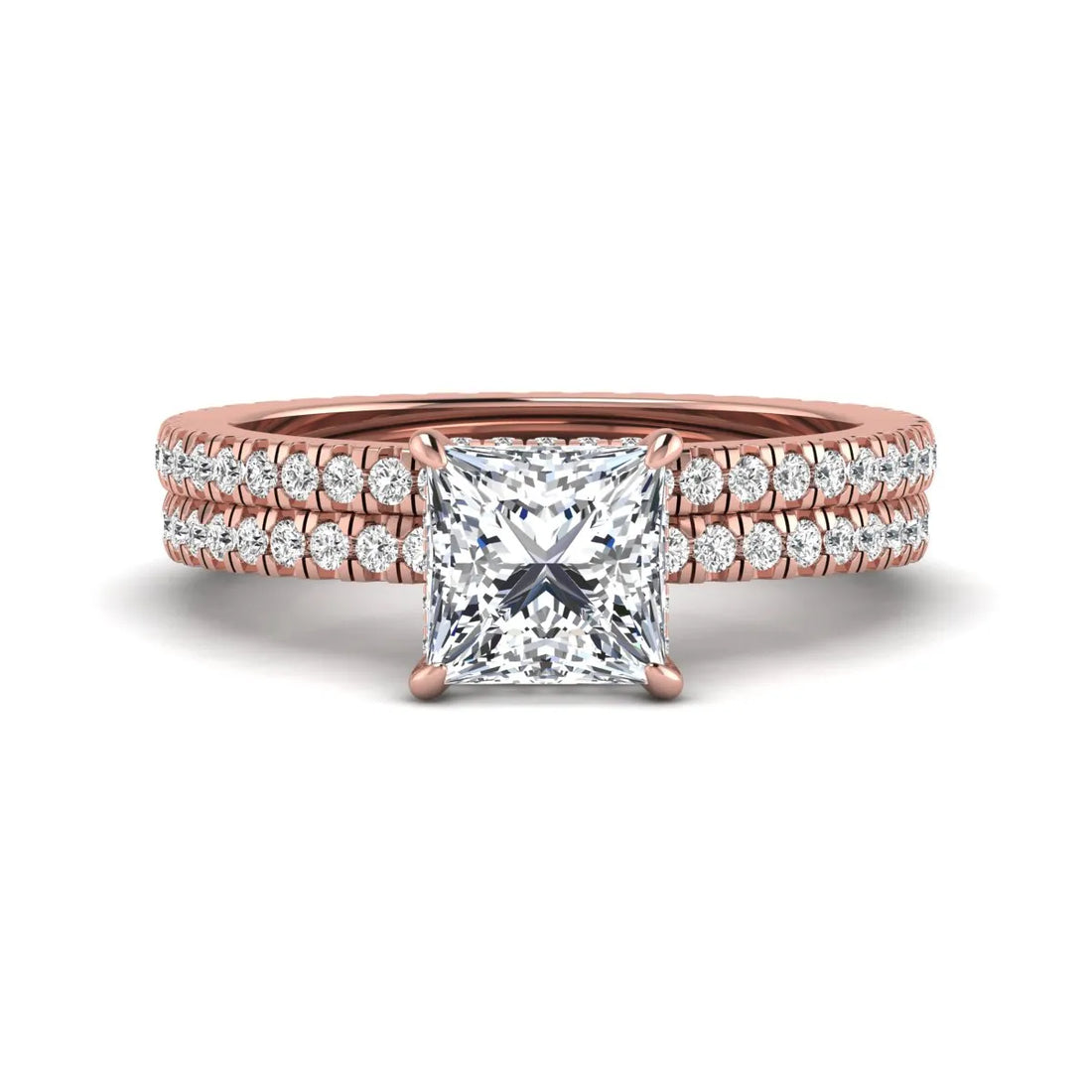 OctaPearl 2 ct Princess Cut Lab Grown Diamond Bridal Ring Set with Eternity Band