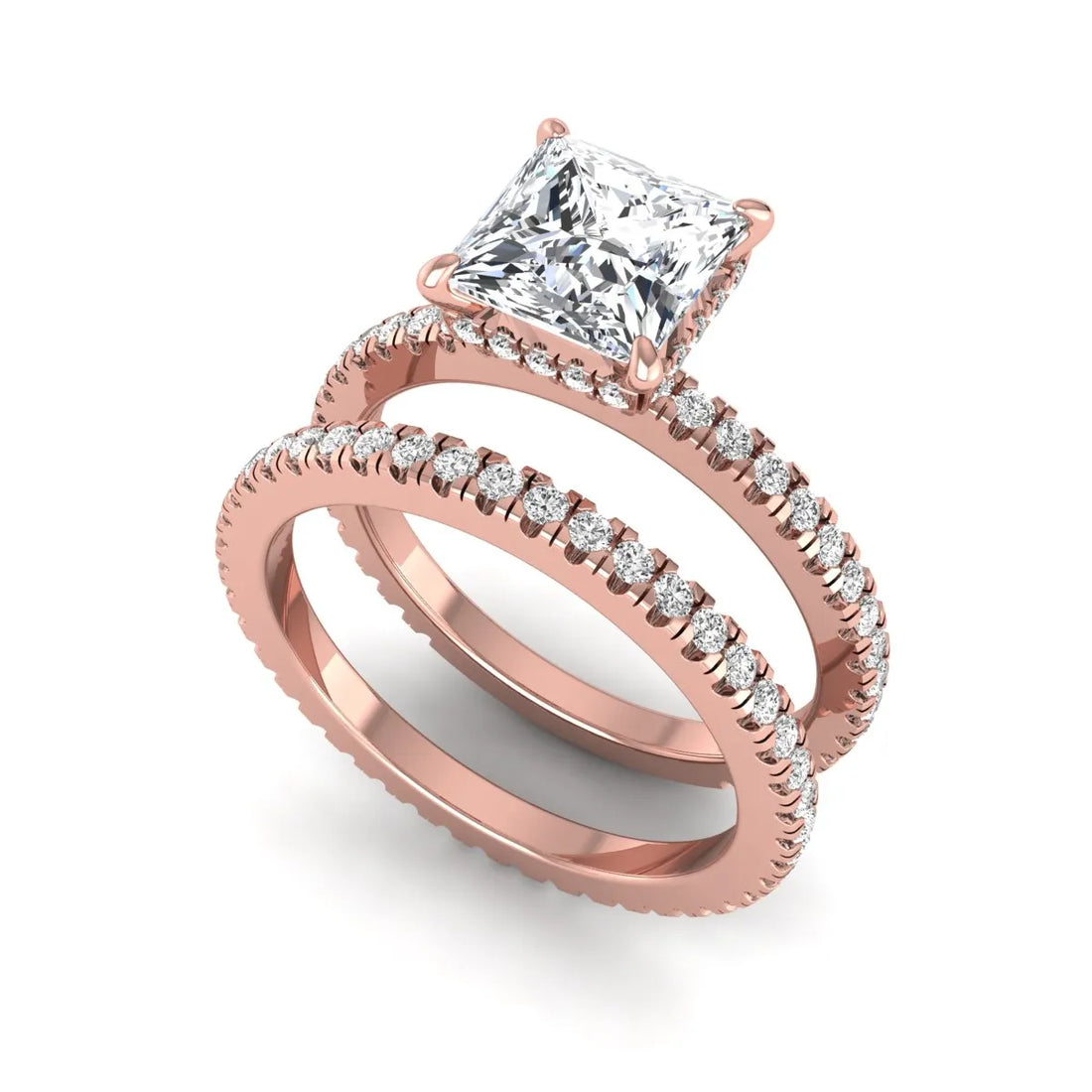 OctaPearl 2 ct Princess Cut Lab Grown Diamond Bridal Ring Set with Eternity Band