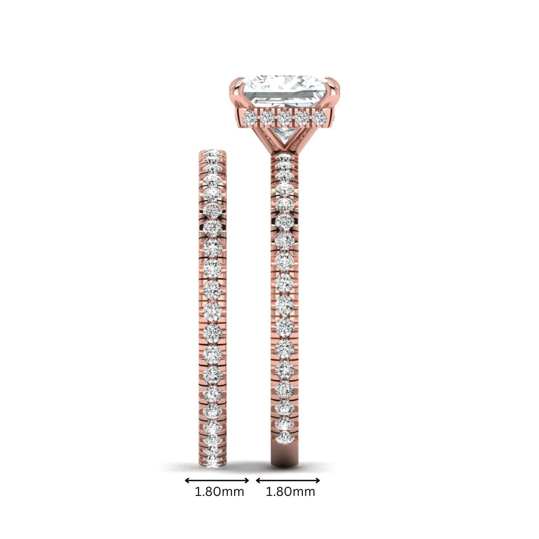 OctaPearl 2 ct Princess Cut Lab Grown Diamond Bridal Ring Set with Eternity Band