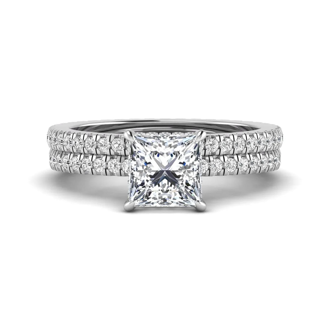 OctaPearl 2 ct Princess Cut Lab Grown Diamond Bridal Ring Set with Eternity Band