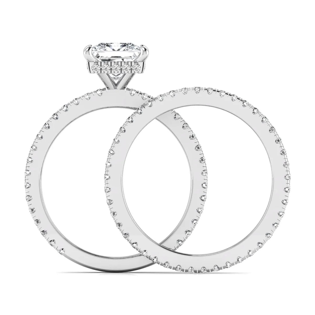 OctaPearl 2 ct Princess Cut Lab Grown Diamond Bridal Ring Set with Eternity Band