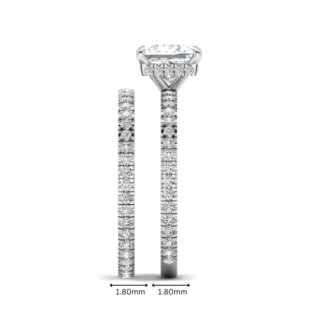 OctaPearl 2 ct Princess Cut Lab Grown Diamond Bridal Ring Set with Eternity Band