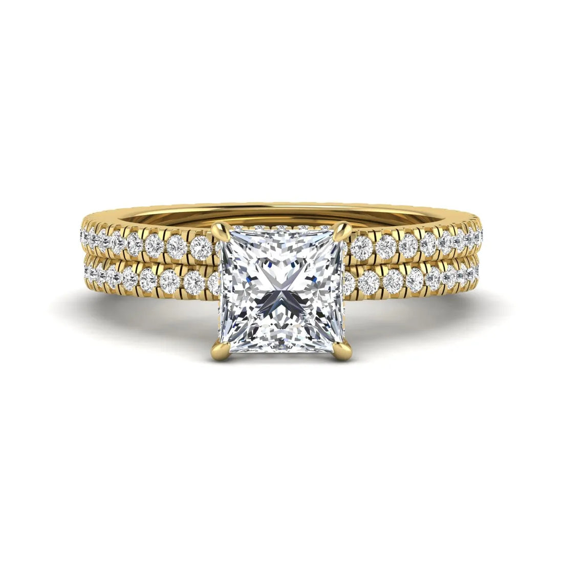 OctaPearl 2 ct Princess Cut Lab Grown Diamond Bridal Ring Set with Eternity Band