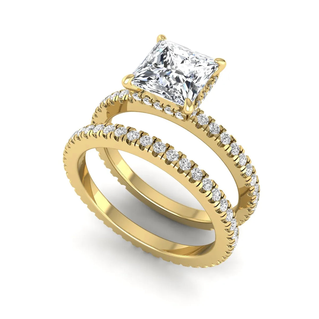 OctaPearl 2 ct Princess Cut Lab Grown Diamond Bridal Ring Set with Eternity Band