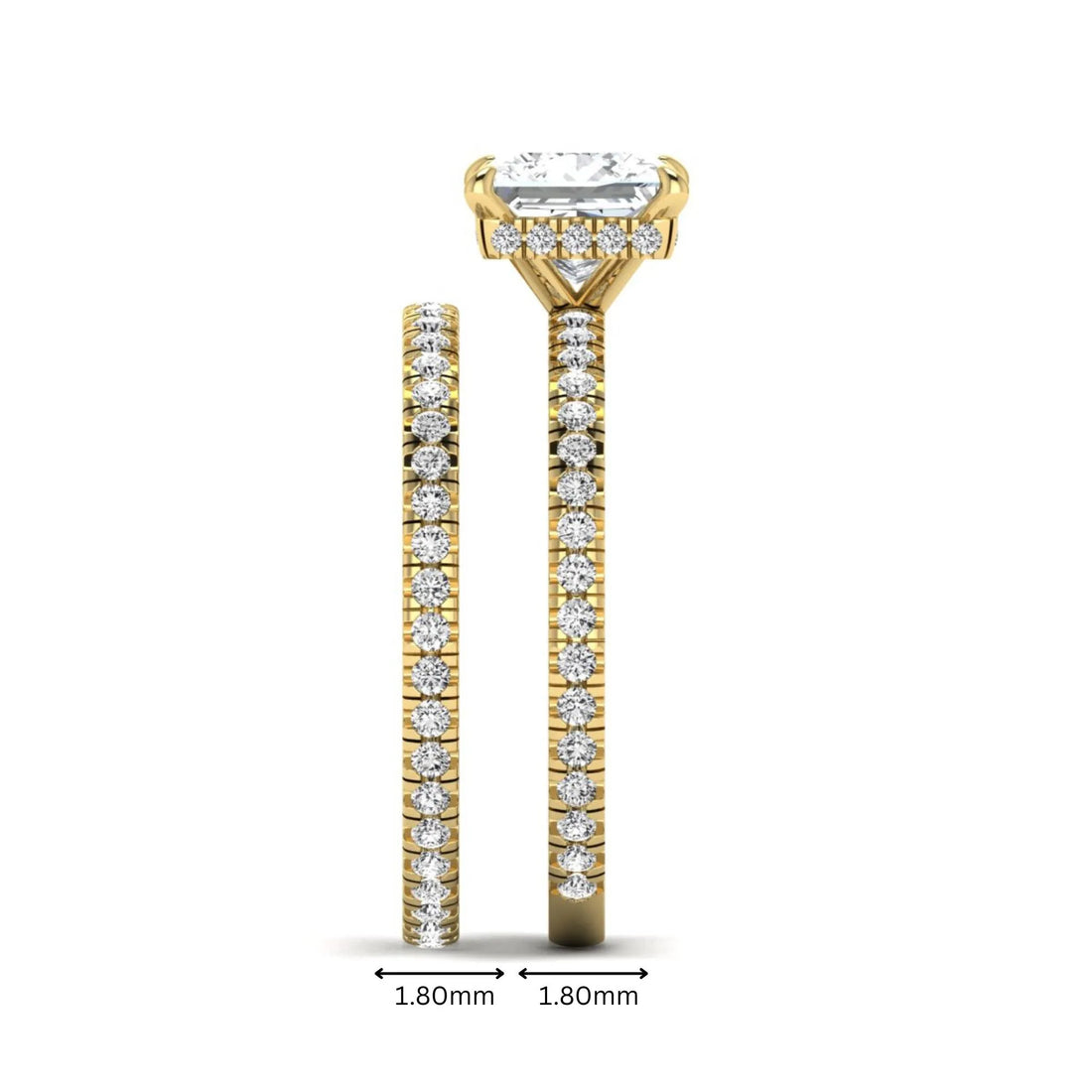 OctaPearl 2 ct Princess Cut Lab Grown Diamond Bridal Ring Set with Eternity Band