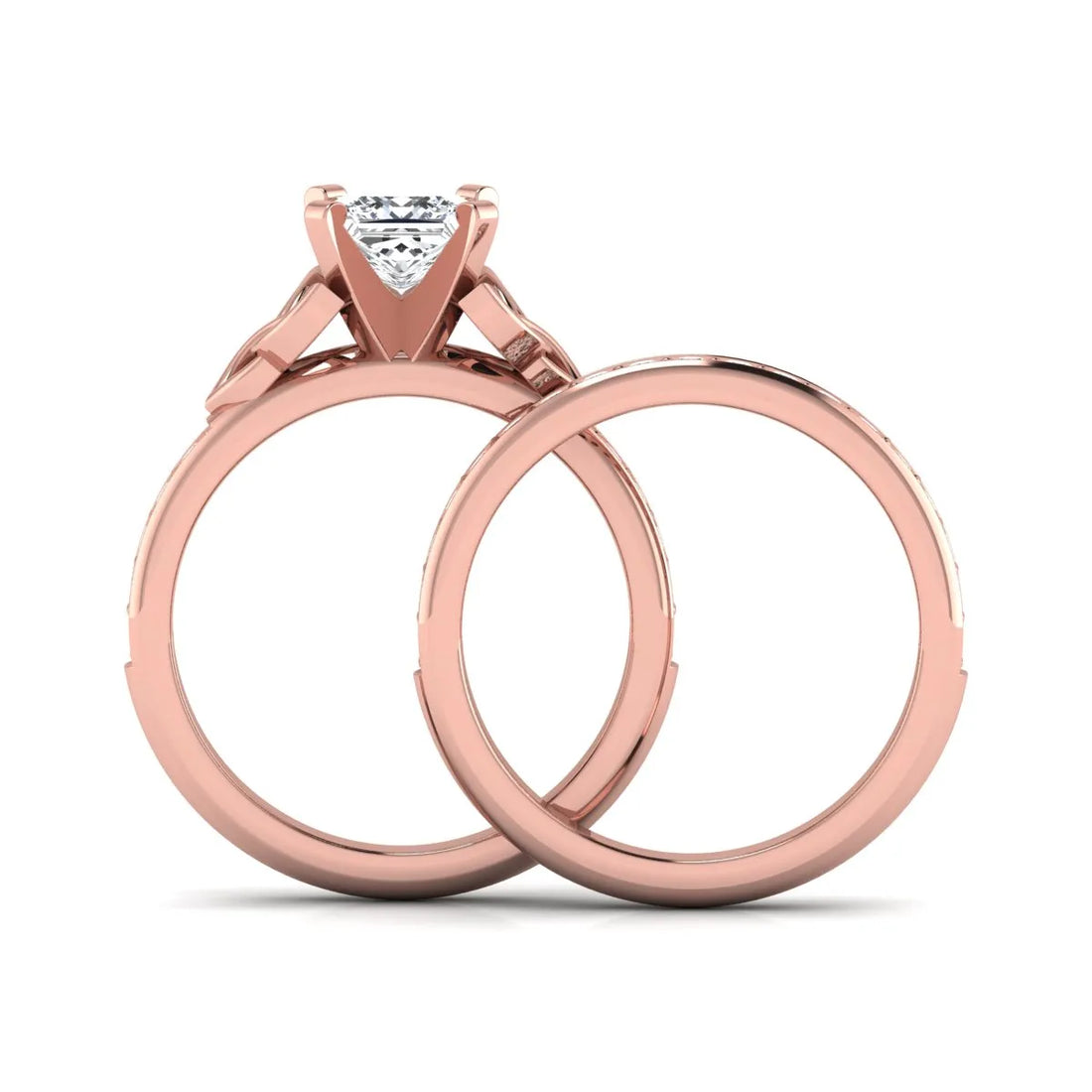 OctaPearl 1 ct Princess Cut Lab Grown Diamond Celtic Knot Bridal Ring Set