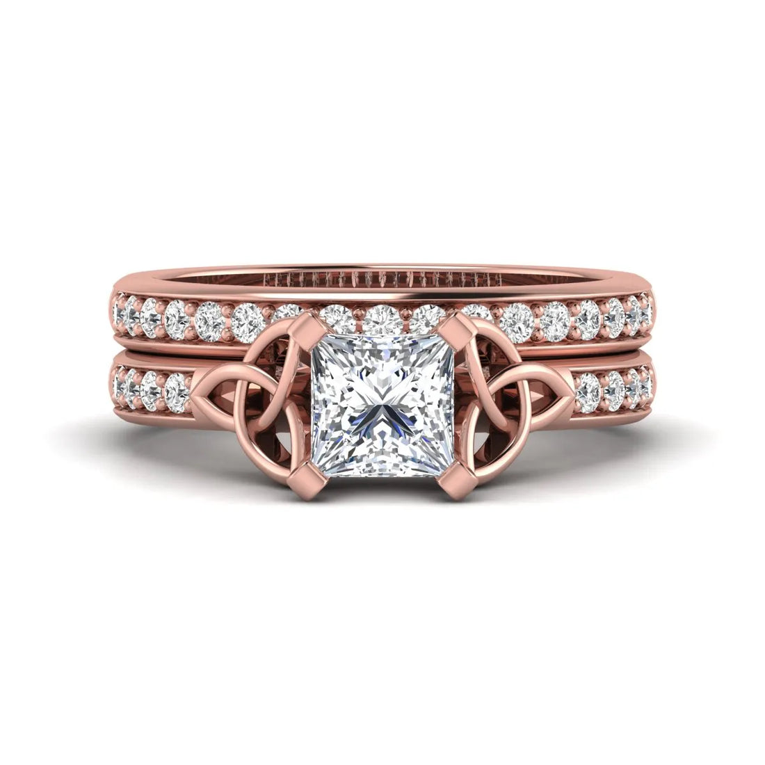 OctaPearl 1 ct Princess Cut Lab Grown Diamond Celtic Knot Bridal Ring Set