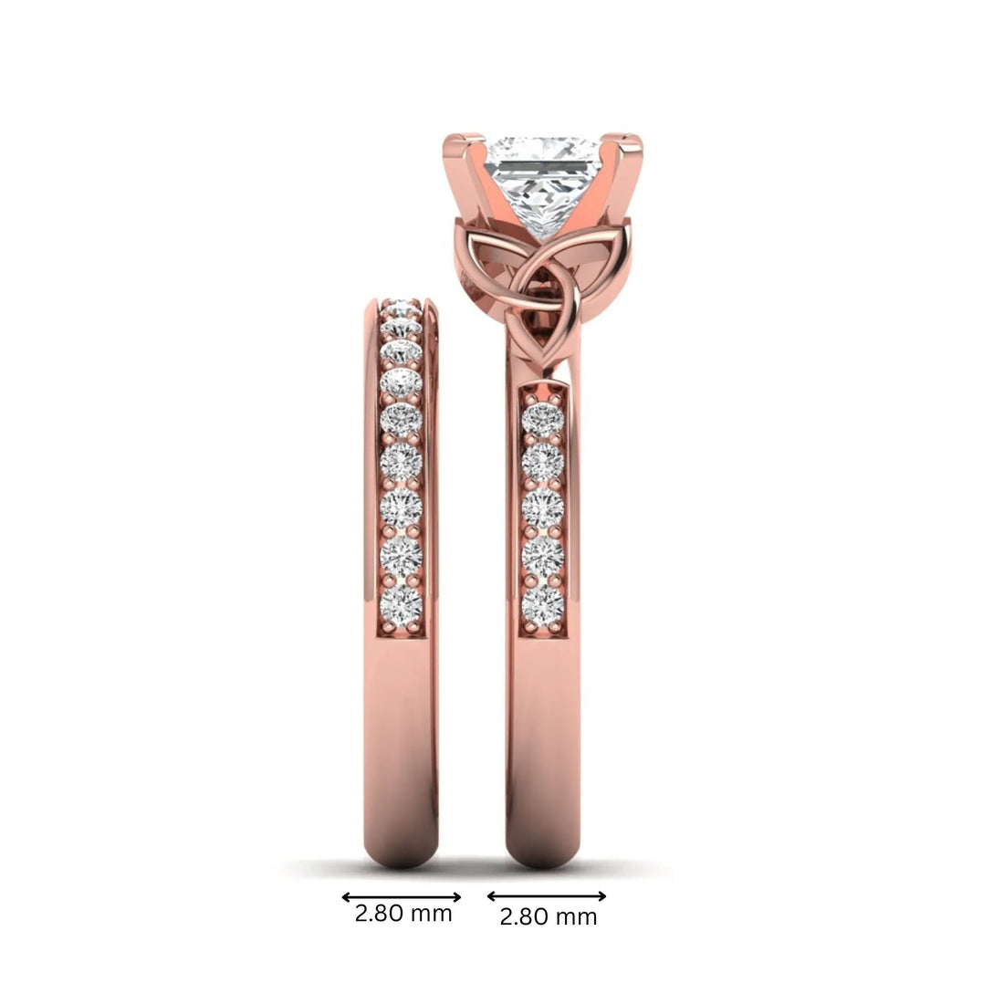 OctaPearl 1 ct Princess Cut Lab Grown Diamond Celtic Knot Bridal Ring Set
