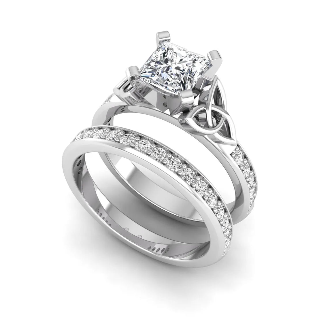 OctaPearl 1 ct Princess Cut Lab Grown Diamond Celtic Knot Bridal Ring Set