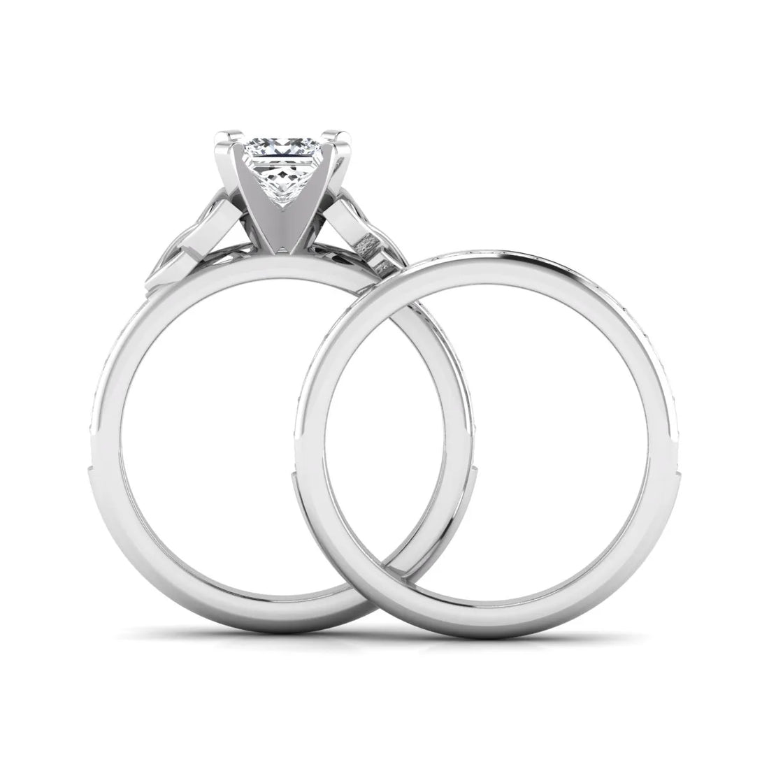 OctaPearl 1 ct Princess Cut Lab Grown Diamond Celtic Knot Bridal Ring Set