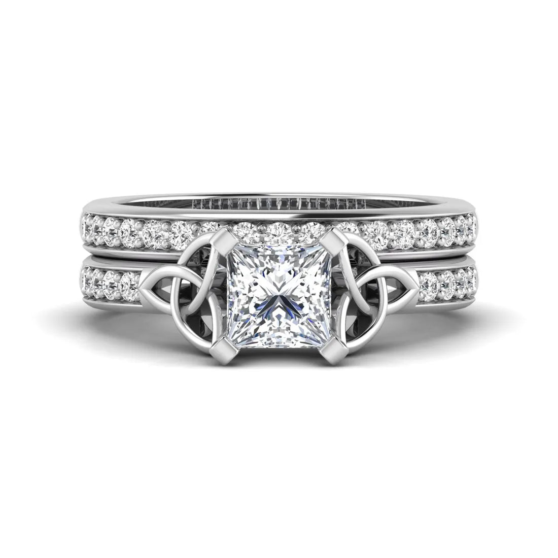 OctaPearl 1 ct Princess Cut Lab Grown Diamond Celtic Knot Bridal Ring Set