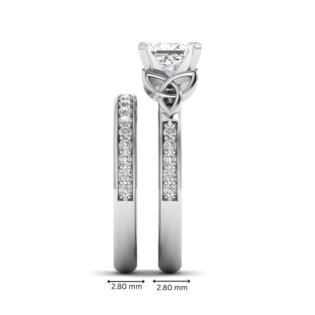 OctaPearl 1 ct Princess Cut Lab Grown Diamond Celtic Knot Bridal Ring Set