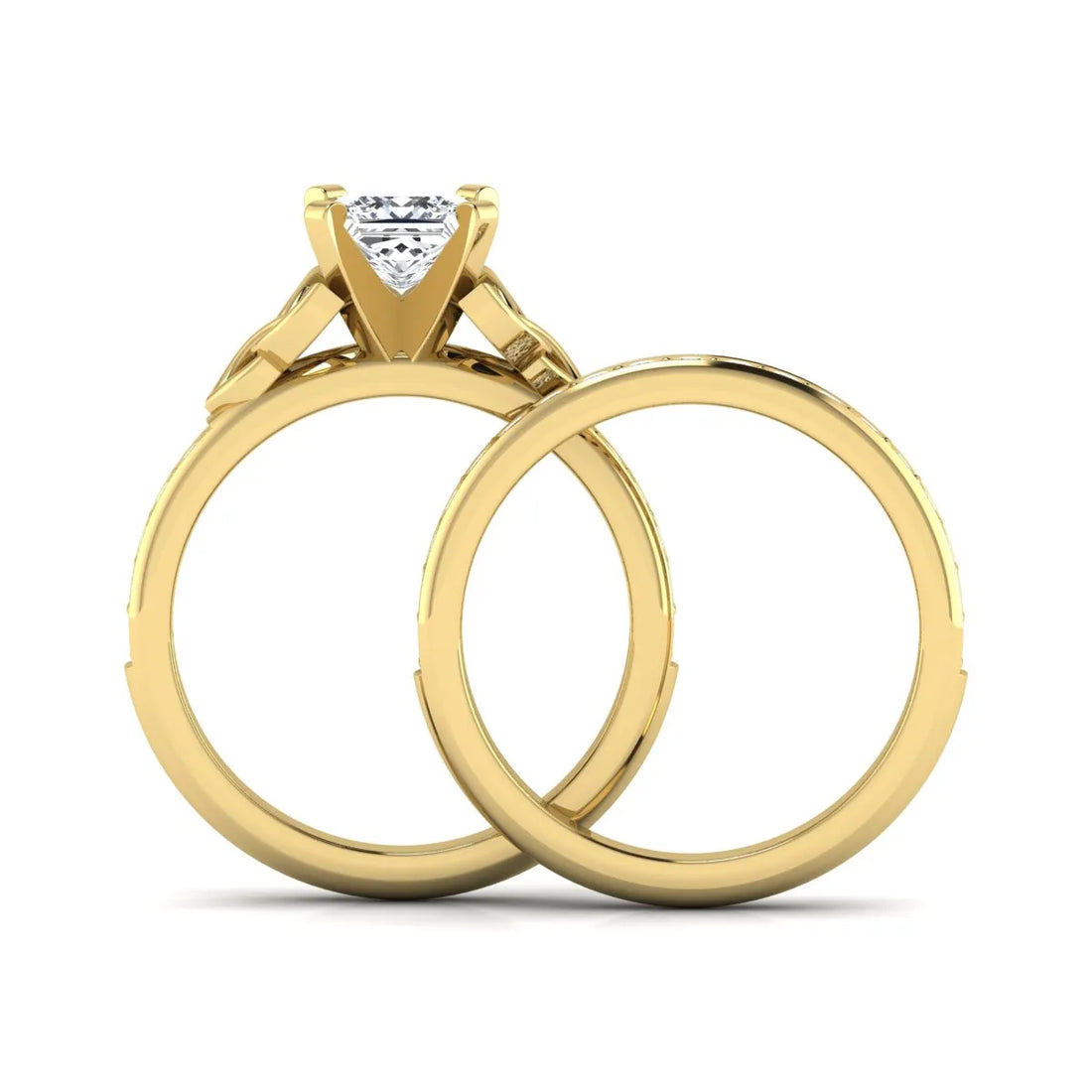 OctaPearl 1 ct Princess Cut Lab Grown Diamond Celtic Knot Bridal Ring Set
