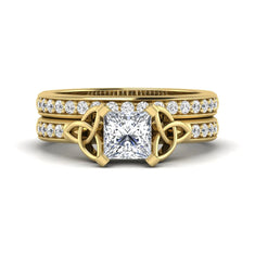 OctaPearl 1 ct Princess Cut Lab Grown Diamond Celtic Knot Bridal Ring Set