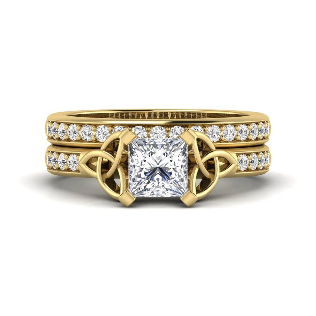 OctaPearl 1 ct Princess Cut Lab Grown Diamond Celtic Knot Bridal Ring Set
