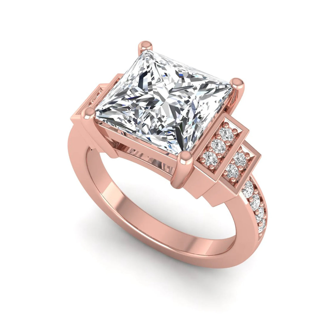 OctaPearl 4 ct Princess Cut Lab Grown Diamond Engagement Ring with Channel Set Side Diamonds