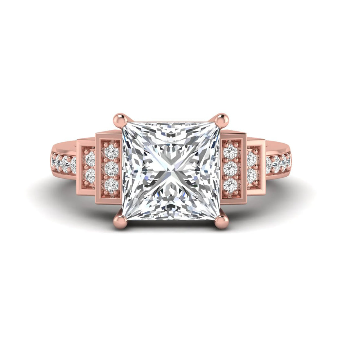 OctaPearl 4 ct Princess Cut Lab Grown Diamond Engagement Ring with Channel Set Side Diamonds