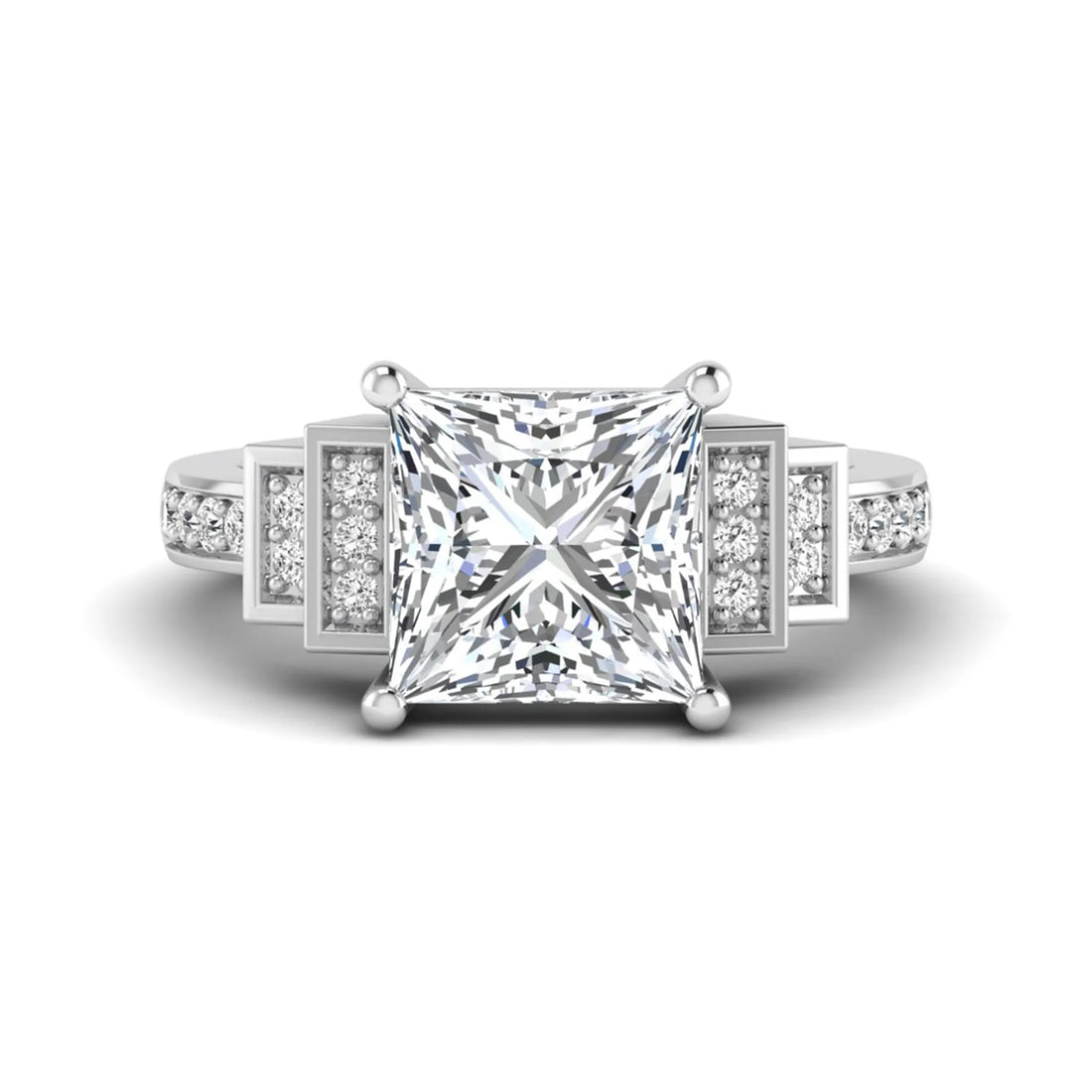 OctaPearl 4 ct Princess Cut Lab Grown Diamond Engagement Ring with Channel Set Side Diamonds