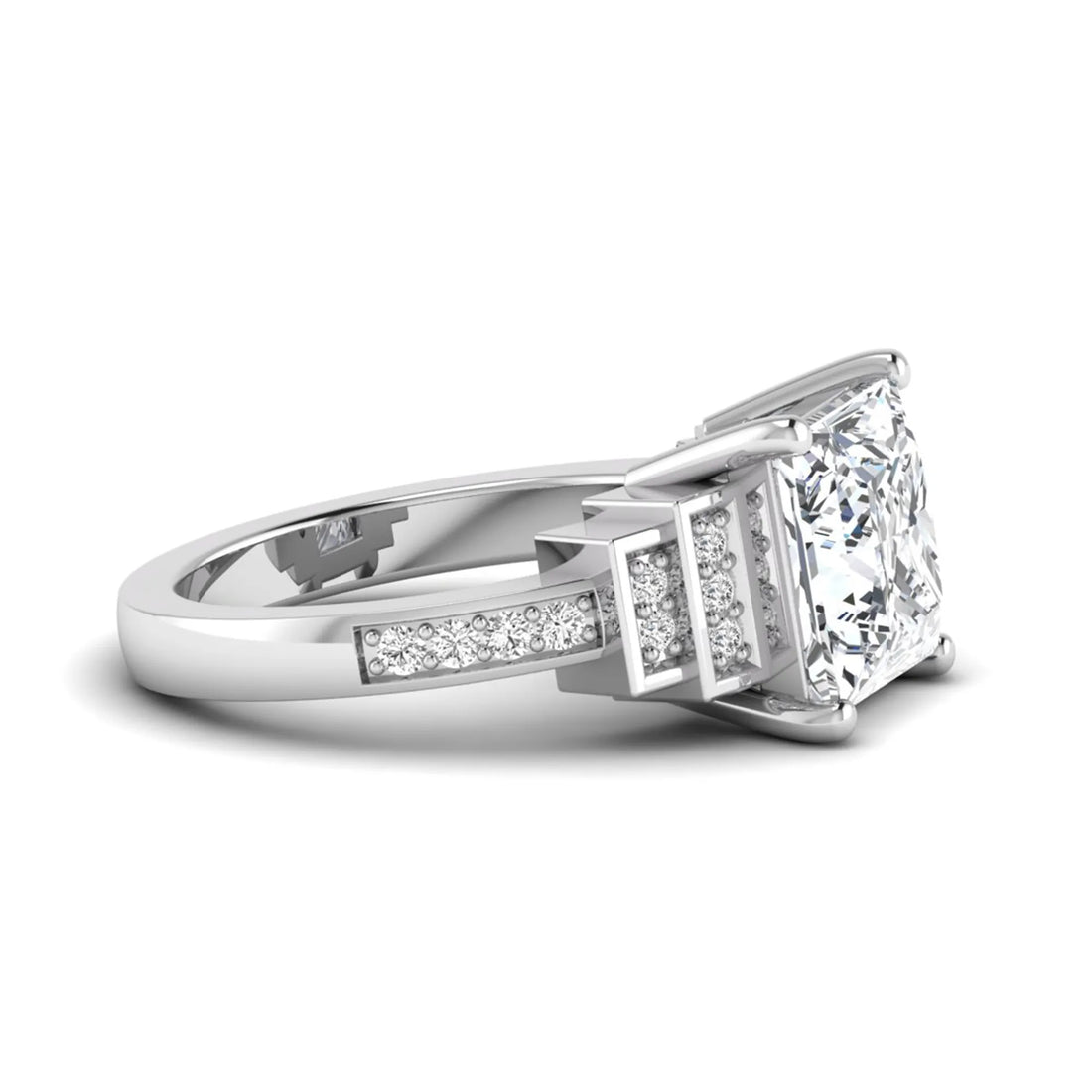OctaPearl 4 ct Princess Cut Lab Grown Diamond Engagement Ring with Channel Set Side Diamonds