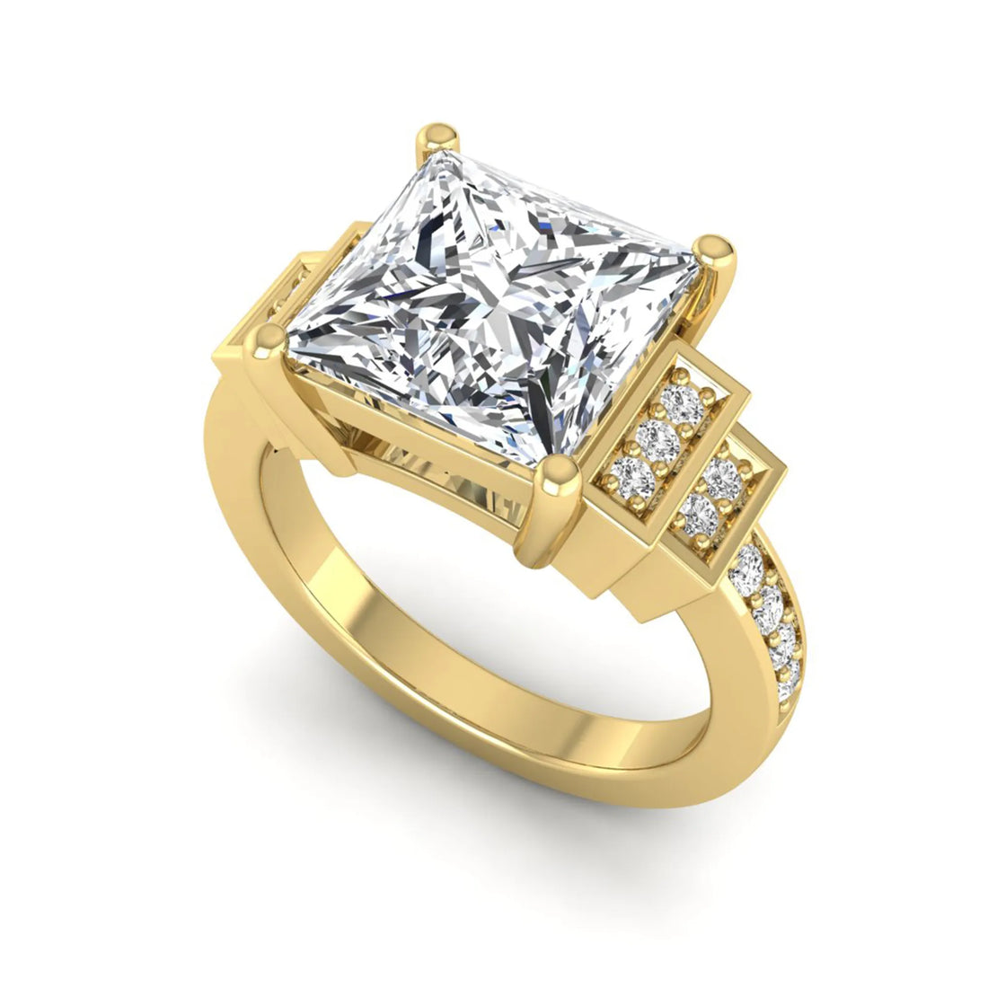 OctaPearl 4 ct Princess Cut Lab Grown Diamond Engagement Ring with Channel Set Side Diamonds