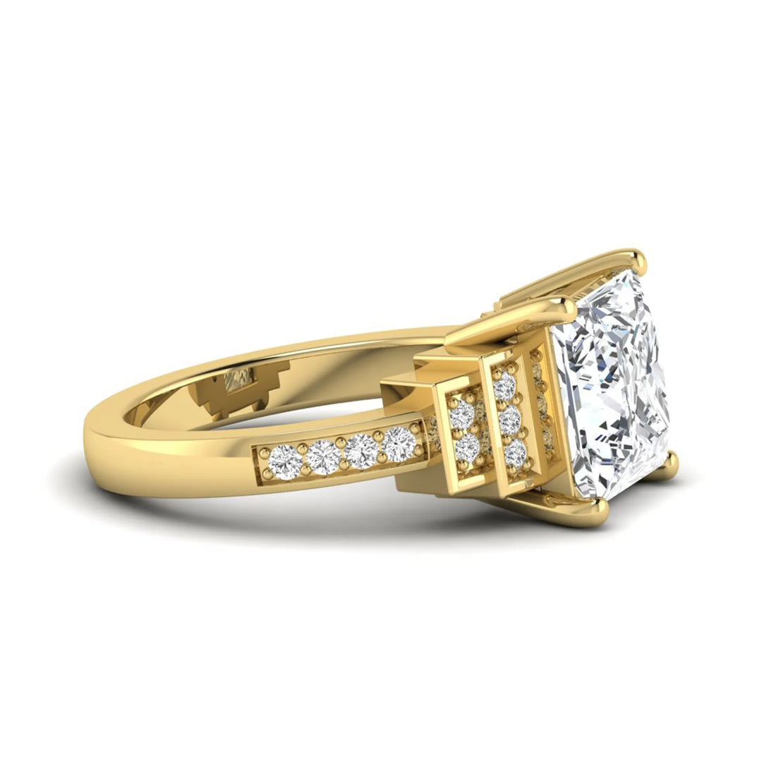 OctaPearl 4 ct Princess Cut Lab Grown Diamond Engagement Ring with Channel Set Side Diamonds