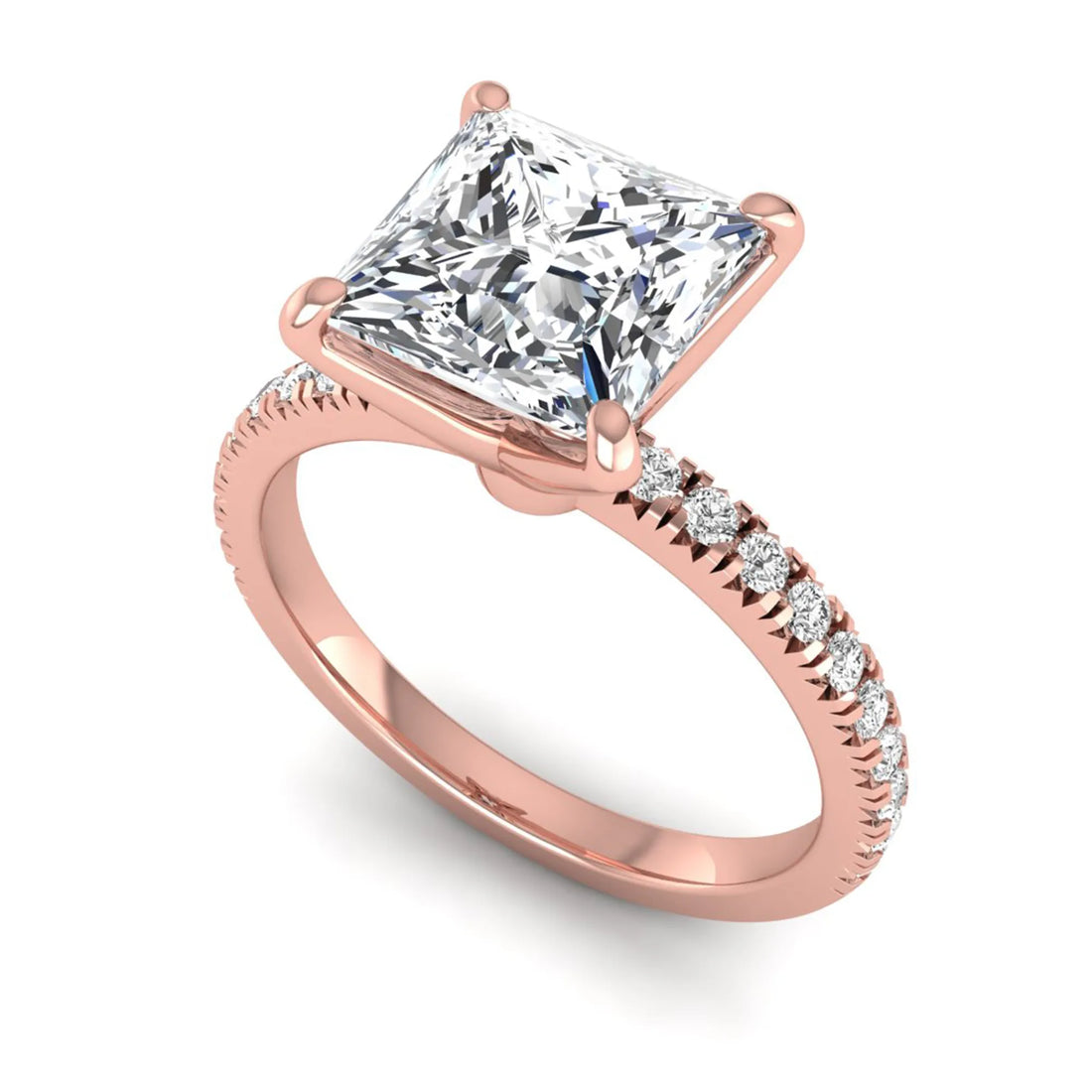 OctaPearl 3 ct Princess Cut Lab Grown Diamond Pavé Engagement Ring