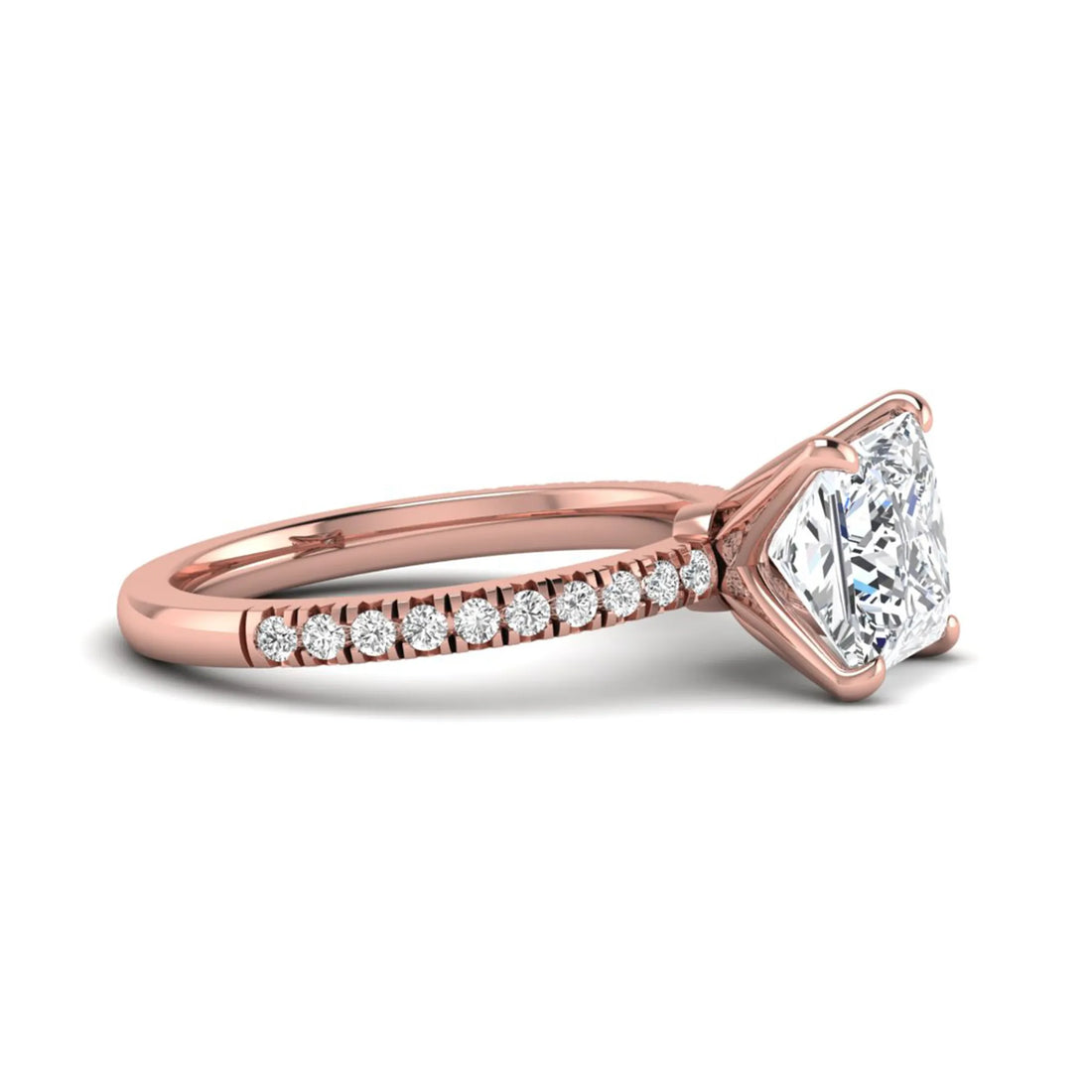 OctaPearl 3 ct Princess Cut Lab Grown Diamond Pavé Engagement Ring