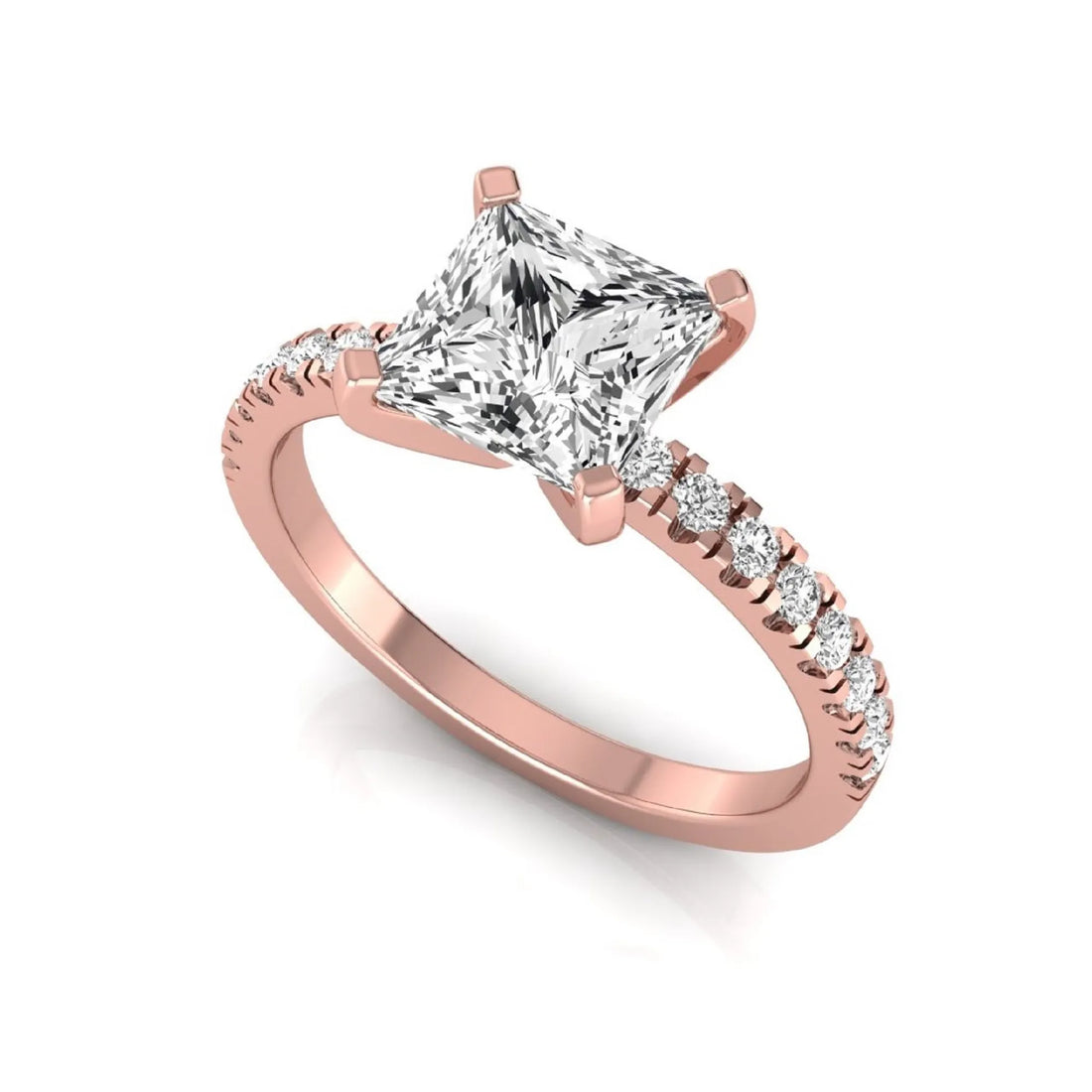 OctaPearl 2.5 ct Princess Cut Lab Grown Diamond Side Stone Accent Engagement Ring