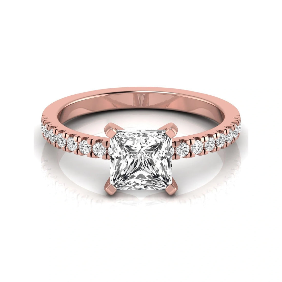 OctaPearl 2.5 ct Princess Cut Lab Grown Diamond Side Stone Accent Engagement Ring