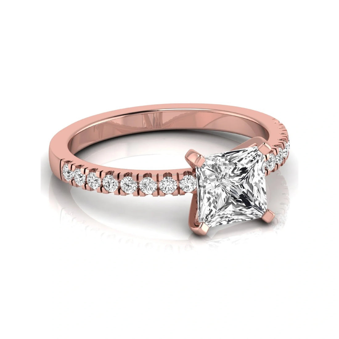 OctaPearl 2.5 ct Princess Cut Lab Grown Diamond Side Stone Accent Engagement Ring
