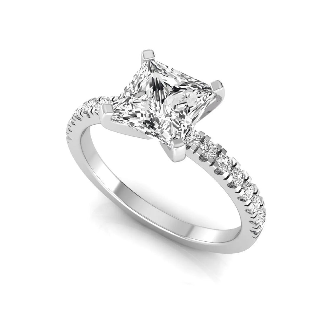 OctaPearl 2.5 ct Princess Cut Lab Grown Diamond Side Stone Accent Engagement Ring