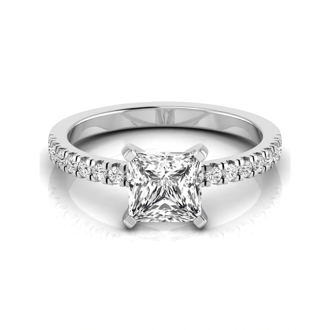 OctaPearl 2.5 ct Princess Cut Lab Grown Diamond Side Stone Accent Engagement Ring